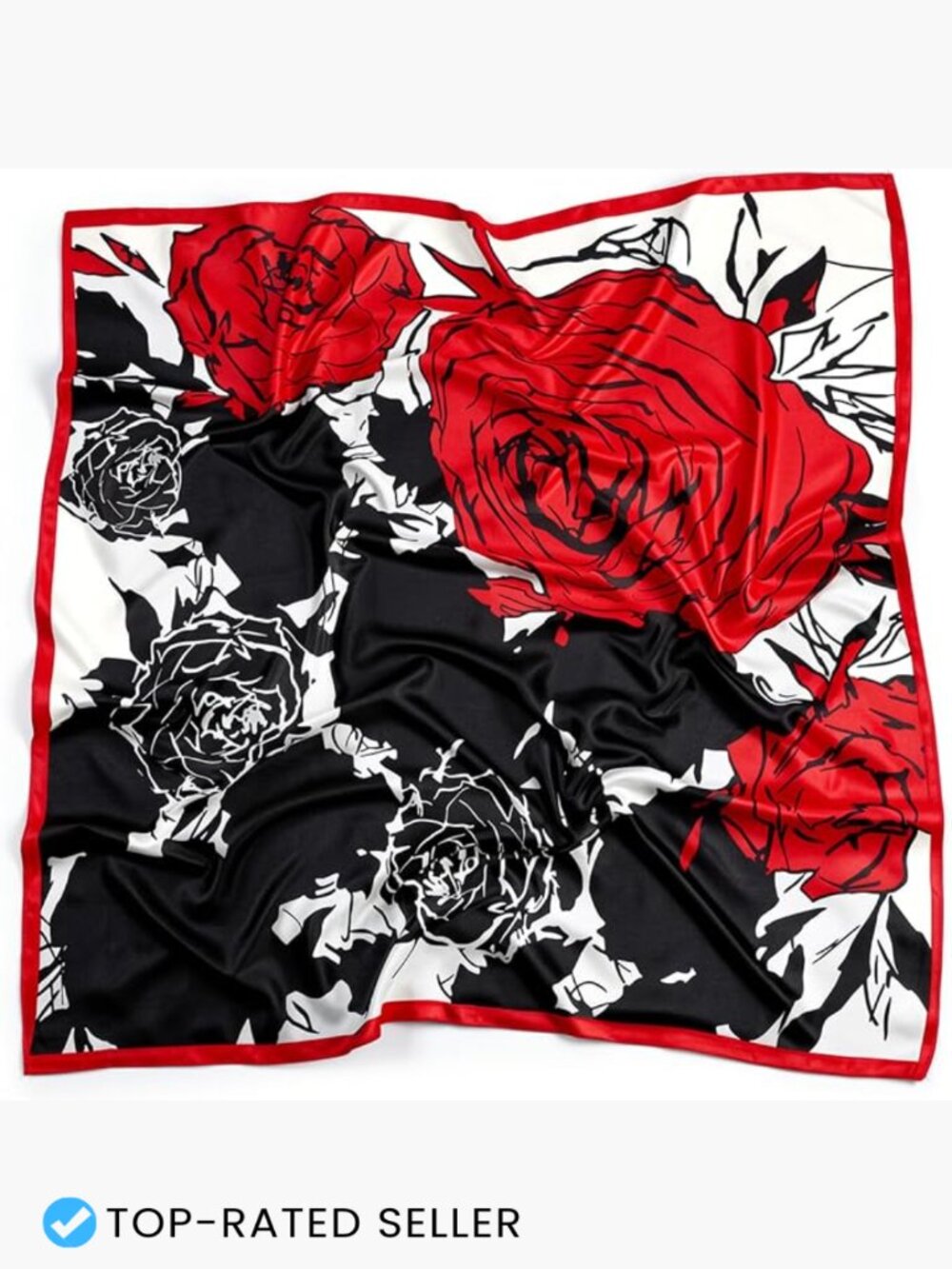 Large Square Head Scarf Satin Bandana Rose Print Vintage Hair Wrap